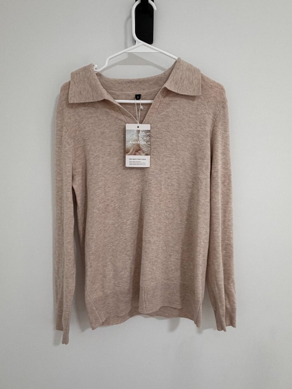 NWT Arach & Cloz Beige Wool Blend Collared Long Sleeve Sweater S